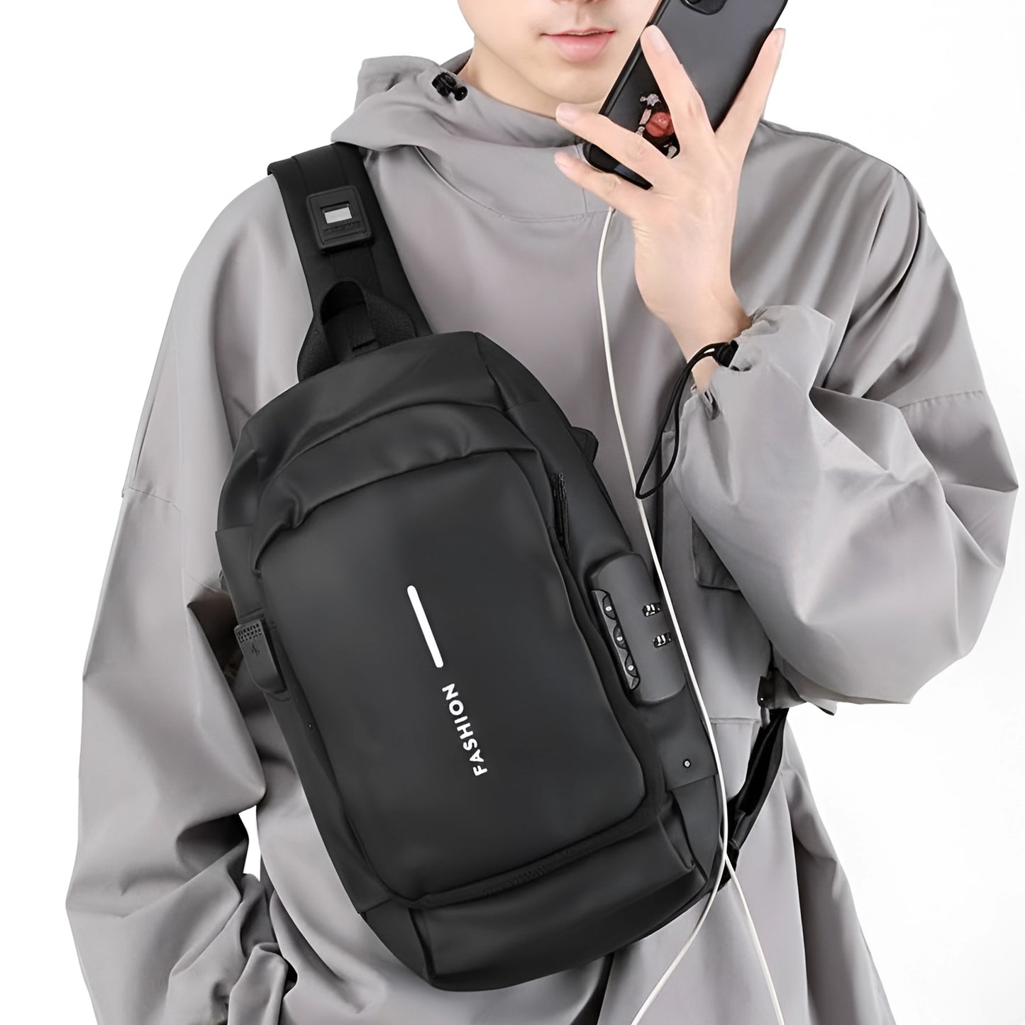 Fashion Anti-Theft Cross-Body Sling Bag for Men | USB Charging & Password Lock | Small Travel Water-Resistant Bag