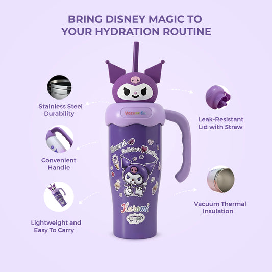 Cute Cartoon Character Hot-Cold Vacuum Insulated Tumbler | With Handle, Leak-Proof Lid and Straw | 1200 ml