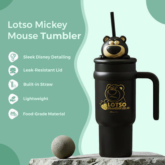 Lotso Disney Tumbler with Lid and Straw | Vacuum Insulated | Travel coffee and Juice Bottle | 900 ml