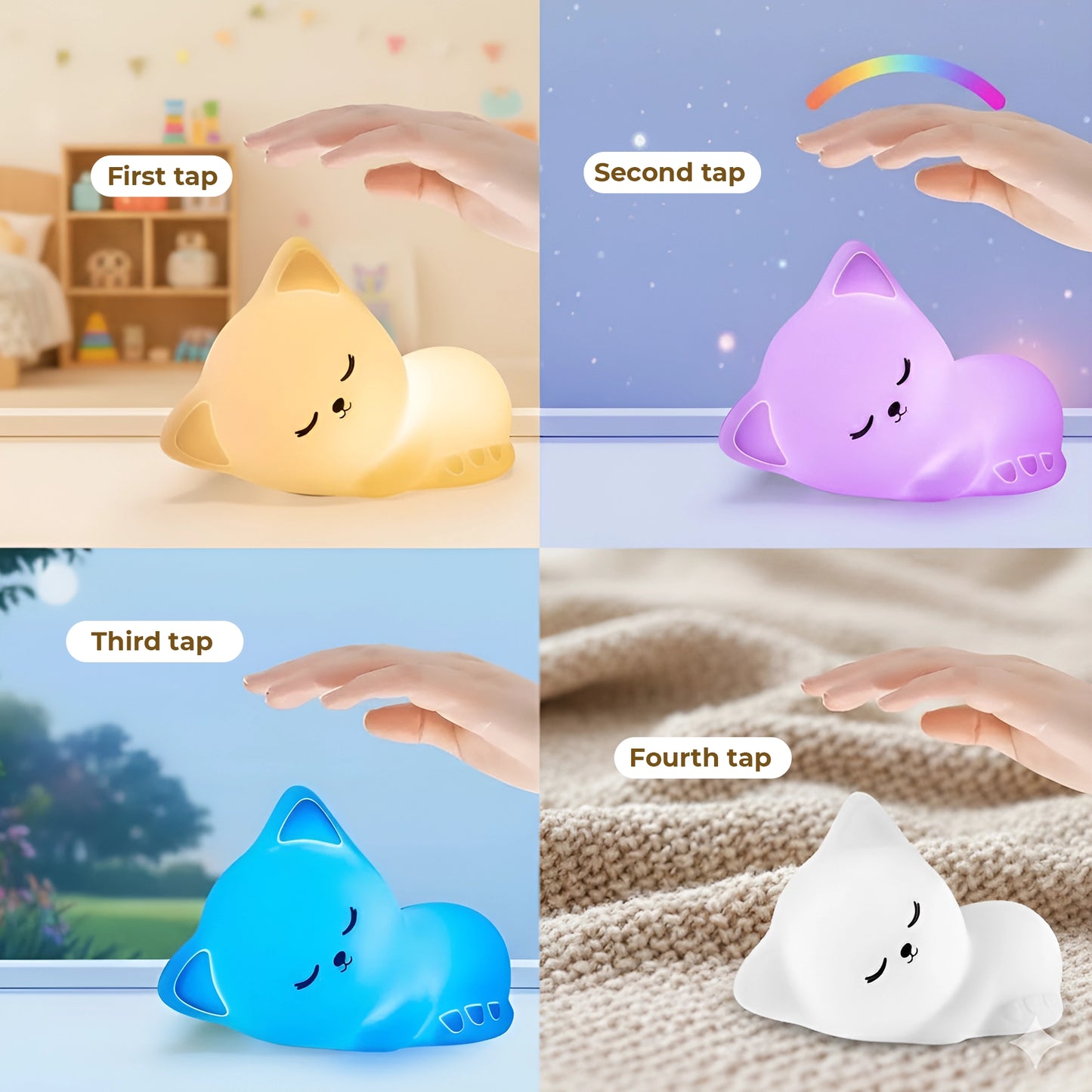Cute Sleeping Cat Colour Changing Night Lamp | Silicone Squishy LED Light Toy for Kids