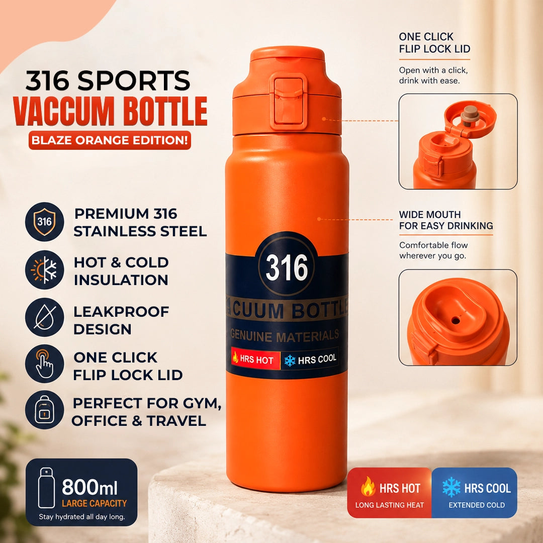 Sports 316 Stainless Steel Sipper Bottle | Vacuum Insulated | 800ml