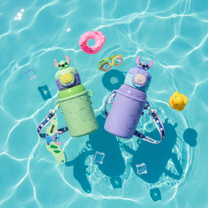 Stitch Sipper Water Bottle | With Name Tag & Strap | for Toddlers & Kids