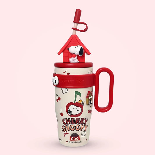 Snoopy Dog Stainless Steel Tumbler| Vacuum Insulated for hot, cold| With Handle, Lid and Straw| 800 ml