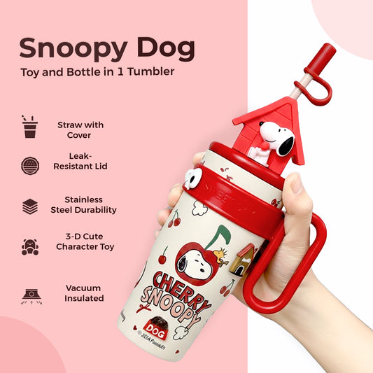 Snoopy Dog Stainless Steel Tumbler| Vacuum Insulated for hot, cold| With Handle, Lid and Straw| 800 ml
