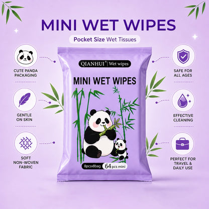 Panda Mini Wet Tissue Wipes | Vitamin E | 64 Small Pcs